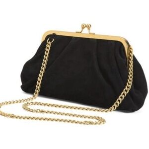 Vintage Margo Black Suede Chain Evening Bag Gold Frame Kiss Lock Purse 🖤